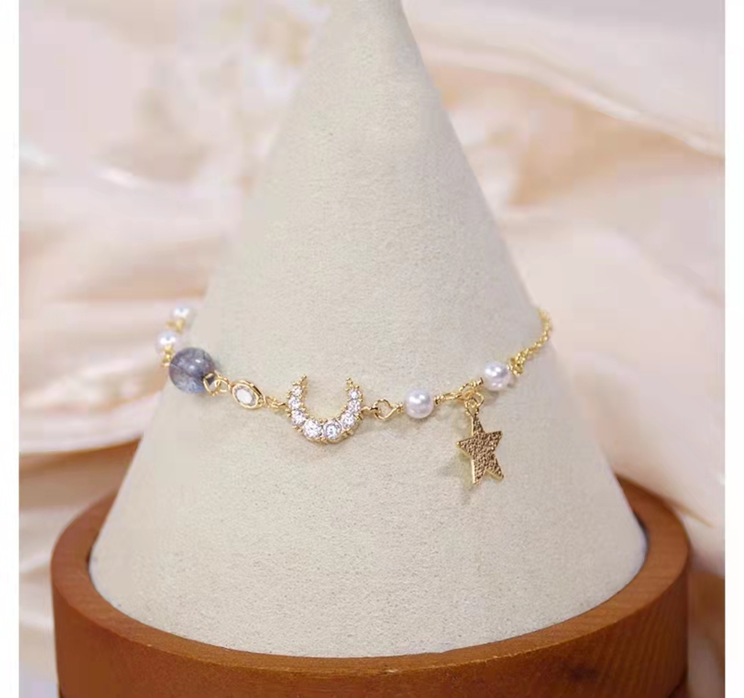Sliver moon and star Bracelet, Clear Stone Bracelet, Adjustable alloy fashion jewelry accessories for woman #GRD449 - Image 2