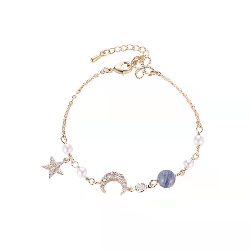 Sliver moon and star Bracelet, Clear Stone Bracelet, Adjustable alloy fashion jewelry accessories for woman #GRD449 - Image 3