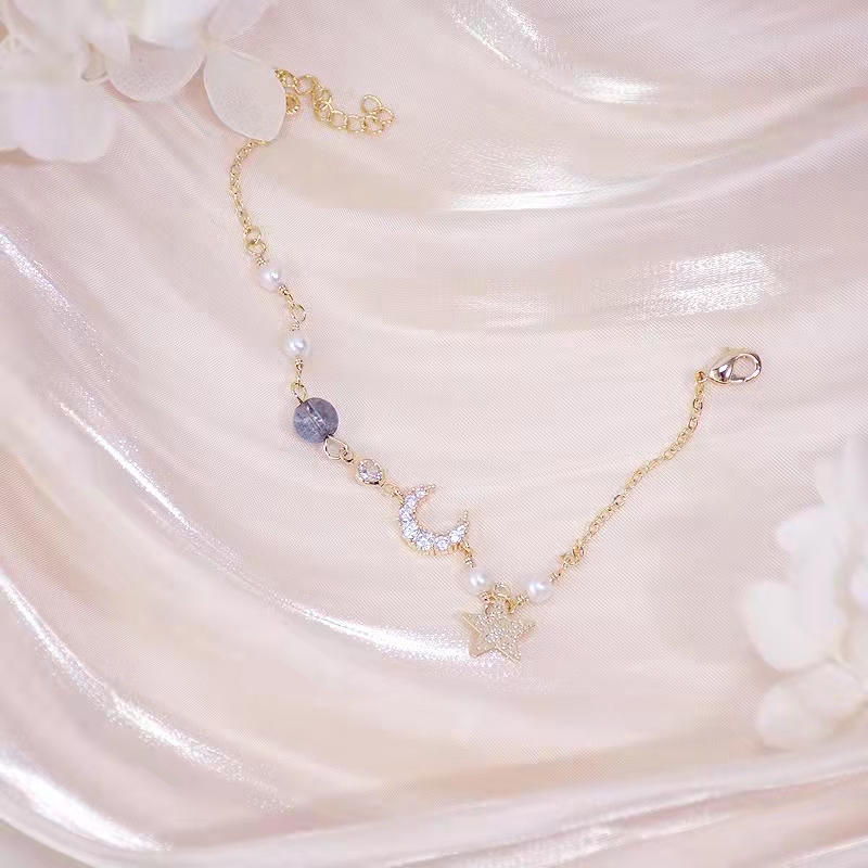 Sliver moon and star Bracelet, Clear Stone Bracelet, Adjustable alloy fashion jewelry accessories for woman #GRD449 - Image 4