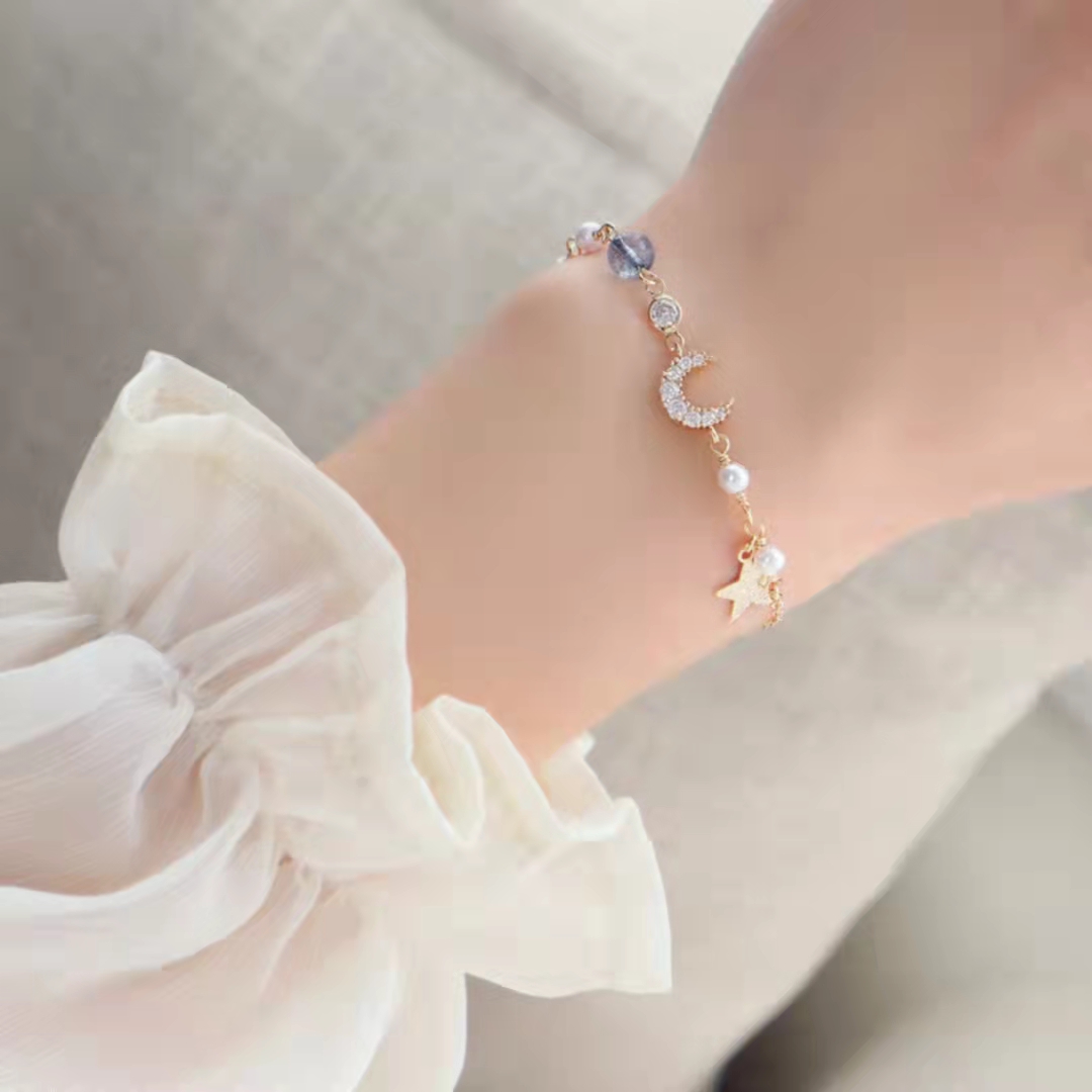 Sliver moon and star Bracelet, Clear Stone Bracelet, Adjustable alloy fashion jewelry accessories for woman #GRD449