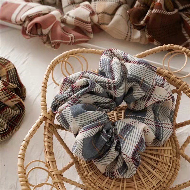 Chiffon Scrunchies For Summer, Fashion Checked Scrunchy For Ladies, Elastic Hair Tie For Sport ,#GRD494 - Image 2